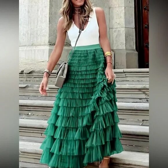 Luxe boho layered mesh maxi skirt - Picture 5 of 5
